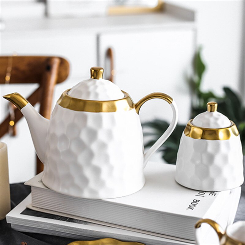 European Ceramic Simple Afternoon Tea Cup With Saucer Tea Set Household High End Coffee Pot Sugar Bowl Milk Jug Office Teapot
