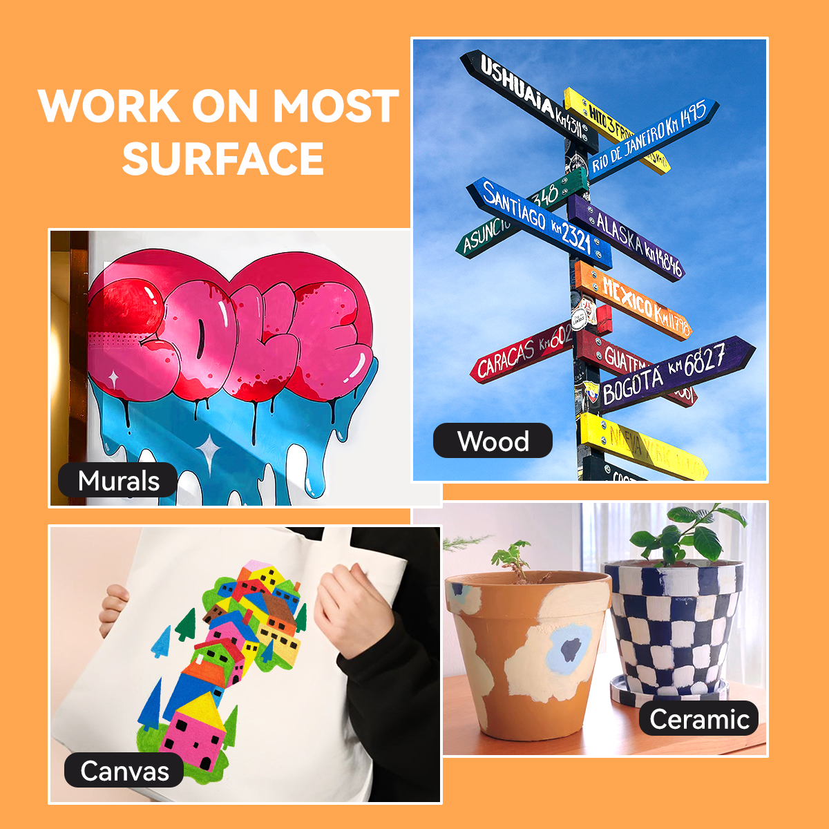 Arrtx 15mm Jumbo Acrylic Markers, 10 Colors Acrylic Paint Pens for Rock Stone Ceramic Porcelain Mug Wood Fabric Canvas Painting