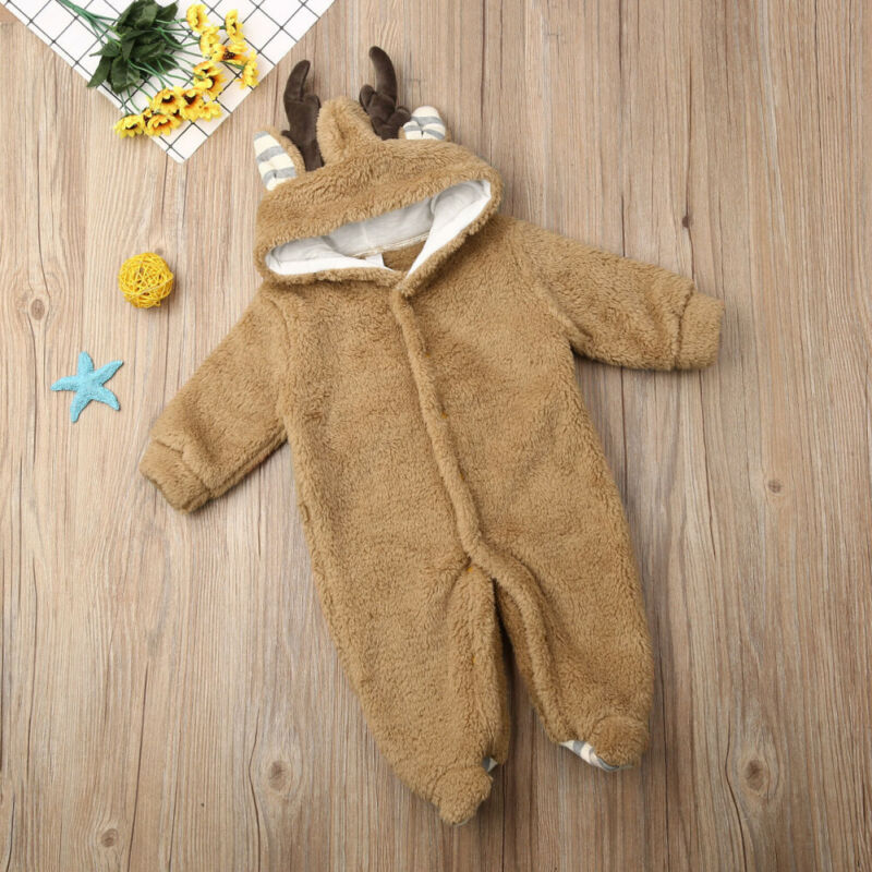 Pasgeboren Baby Meisje Jongen Kleding Fur Hooded Romper Jumpsuit Outfit 0-18M Winter