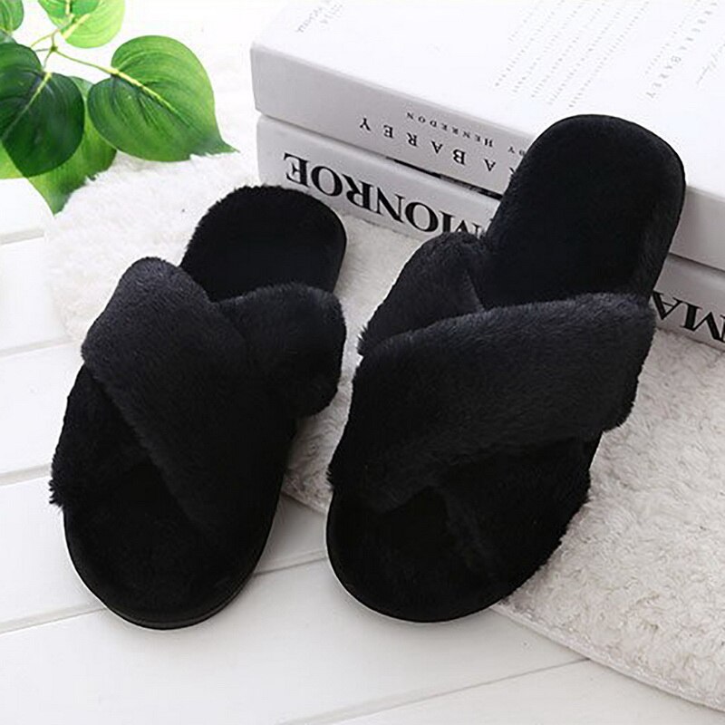 Dames pantoffels van pluche, warme winterschoenen, dames instappers, slippers van imitatiebont , 36-41: Zwart / 40-41