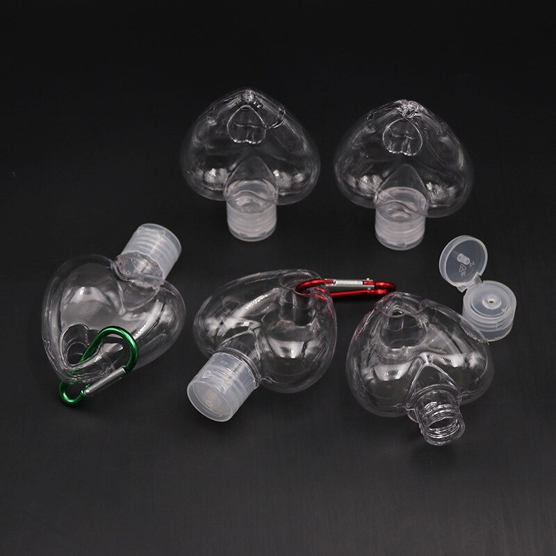 5 stuks reis plastic doorzichtige sleutelhanger hartvormige flessen reis buiten vloeistofcontainers zeep handwasvloeistof opslagflessen