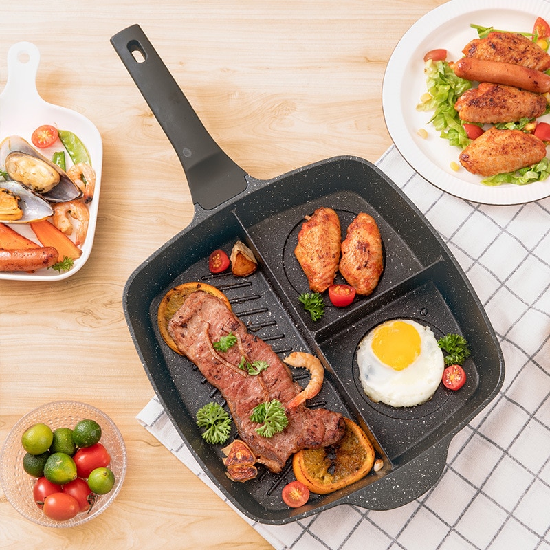 Sartén antiadherente 3 en 1 para hacer crepes, olla wok de cocina coreana, utensilios de cocina para desayuno, sartén para huevos