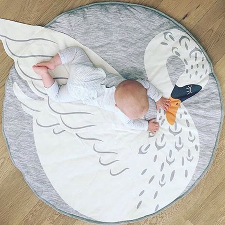 Monkey Baby Play Mats Kids Crawling Carpet Floor Rug Baby Bedding Rabbit Blanket Cotton Game Pad Children Room Decoration: swan