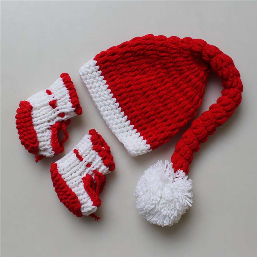 Baby Beanies Christmas Baby Pom Pom Hat Shoes Newborn Props For Photography Born Infant Toddler Girl Boy Shooting Costume