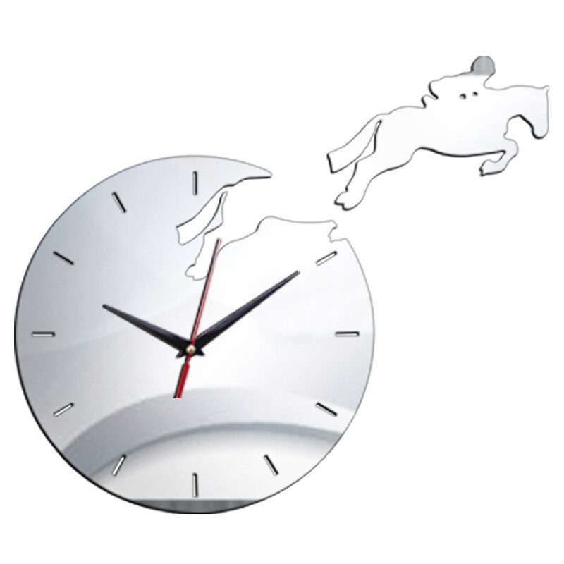 Reloj de pared 3D divertido, pegatinas de espejo de acrílico, moderno reloj de cuarzo, decoración de pared 3D, de equitación, decoración de lujo para sala de estar: Silver