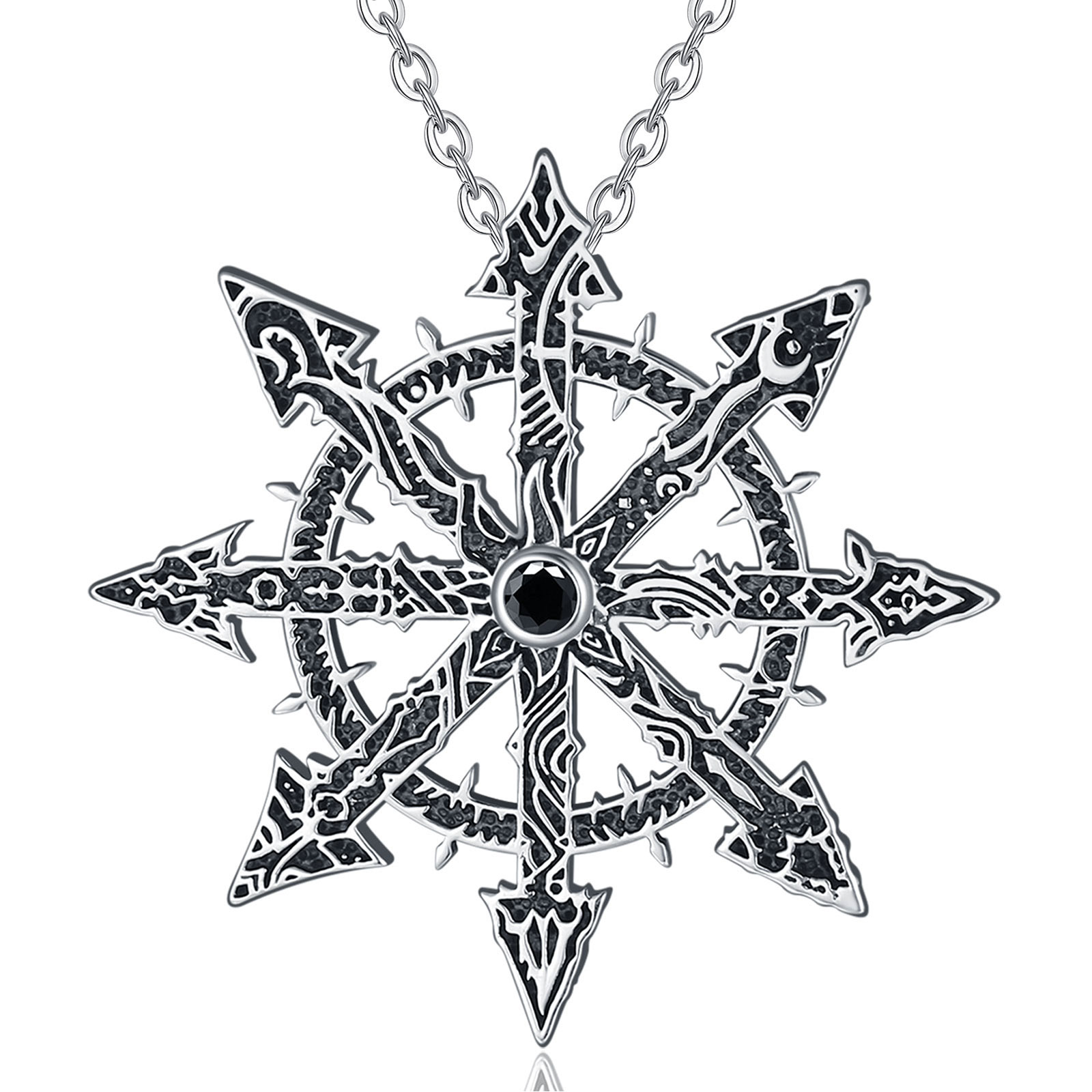 Eudora-colgante de estrella del caos de Plata de Ley 925, colgante mágico de estrella del caos, amuleto de rueda del caos de Kabbalah, joyería Punk para hombre: Verde