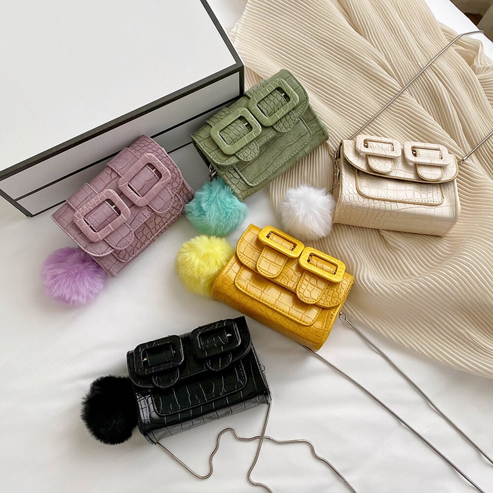 Mini vierkante crossbodytas met krokodillenmotief, leren dameshandtas met ketting en schoudertas