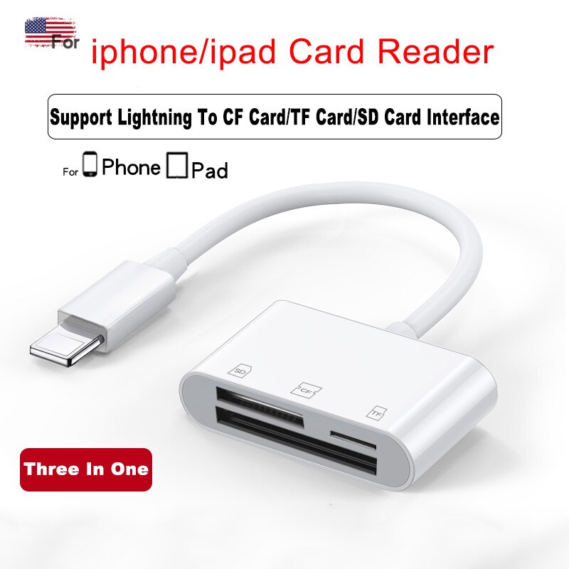 Lector de tarjetas Micro SD adaptador de tarjeta SD USB 3,0, palo de memoria para iphone, iPad, iOS13, adaptador Lightning a cámara, lector de tarjetas USB: iP 1 To 3 CF