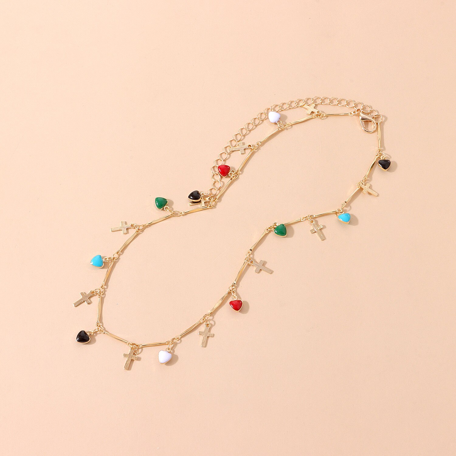 Bohemian Drip-Geglazuurd Liefde Cross Ketting Voor Vrouwen Multi-Layer Kleurrijke Kwasten Crystal Hanger Choker Ketting Mode-sieraden