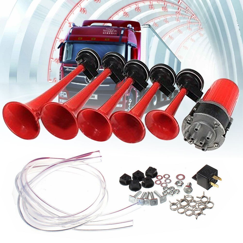 12-24V Red Air Horn Five Packed Musical Horn Kit Durable