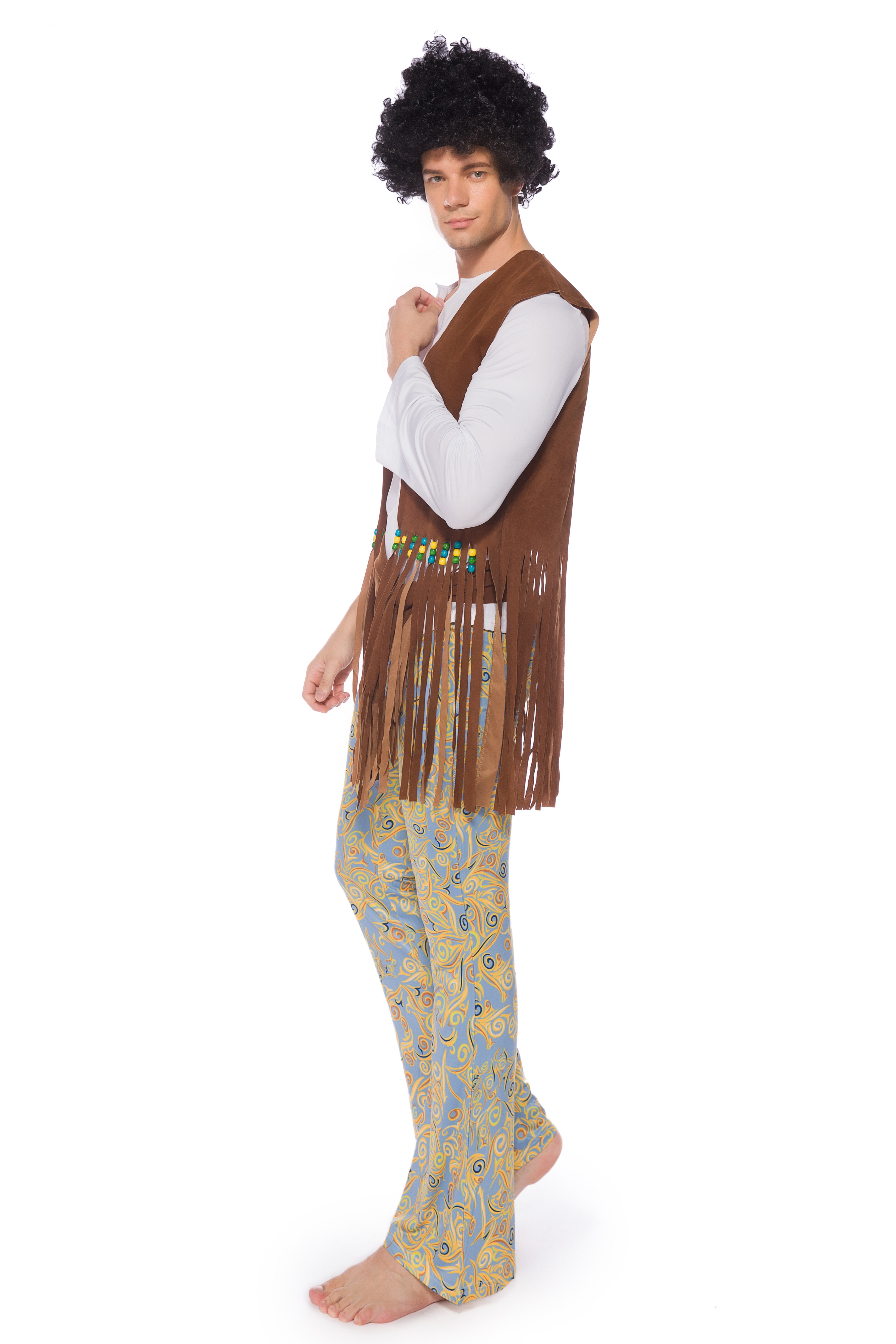 Adult Man's Hippie Suits Funny Fancy Rock Music Player Hippy Dress with Headband for Carnival Party Costumes