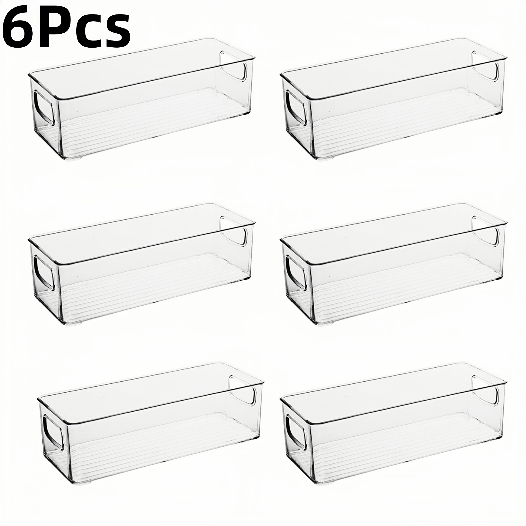 6 stk. køleskabsorganiseringskasser, multifunktionel stabelbar køleskabsopbevaringsboks til mad, med håndtag, til opbevaring af mad og drikkevarer i køkkenet: Hvid