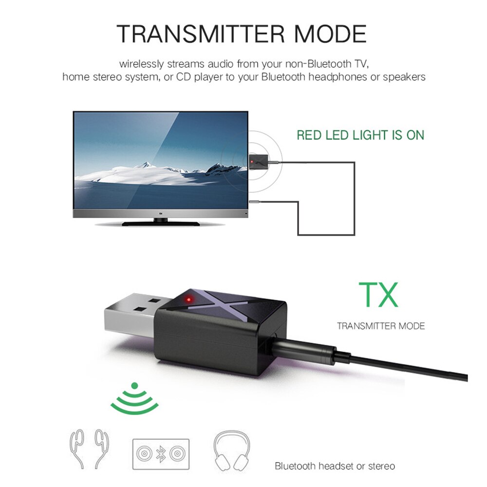 USB Bluetooth transmitter receiver 2-in-1 wireless audio adapter Bluetooth 5.0