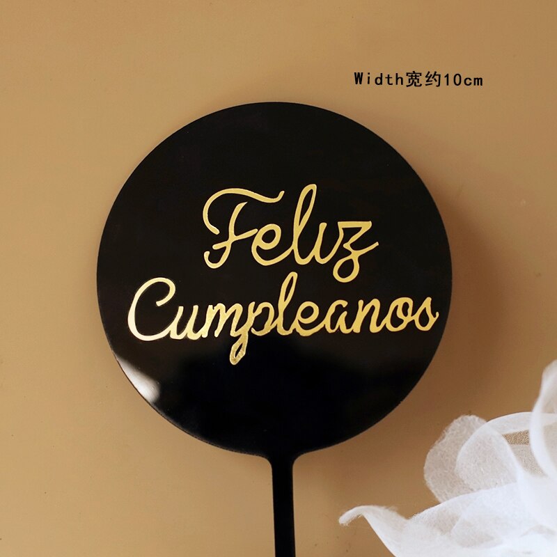 Feliz cumpleaños. español akryl slik farve tillykke med fødselsdagen kage topper på spansk til festdekoration bageartikler: 1pc år 049p
