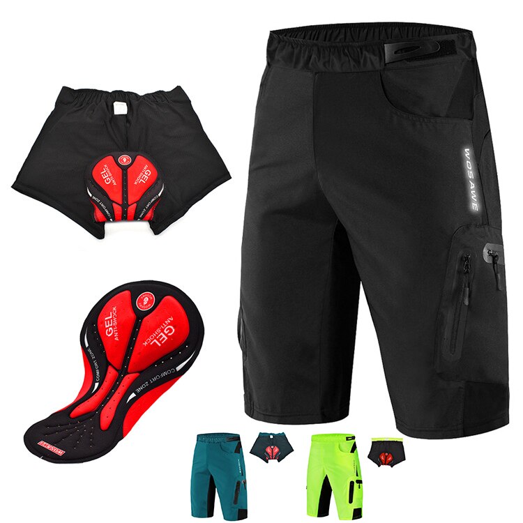 Wosawe motorcykel cykelshorts med gelpude, der ikke kan fjernes, cykelundertøj cykel downhill shorts løse udendørs cykelshorts