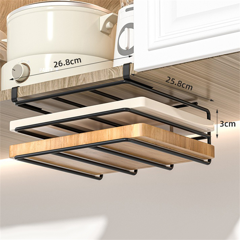 Hangend Rek Onder Keukenkast, Keuken Organizer Rek Met Haak Papieren Handdoek Lap Snijplank Pot Cover Houder Opbergplank: Dark Gray