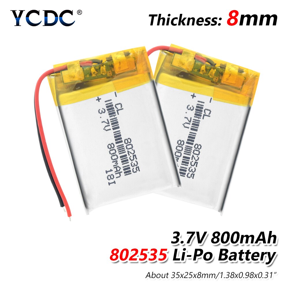 802535 3.7V 800Mah 082535 Lithium Polymeer Li-Po Li Ion Oplaadbare Batterij Cellen Voor Mp3 MP4 MP5 gps Psp Mobiele Bluetooth: 2Pcs