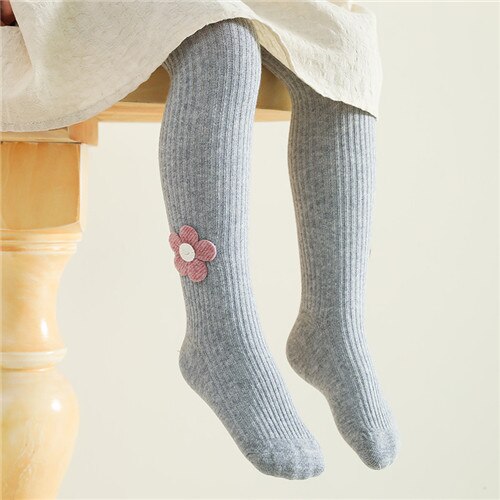 Mallas de algodón con estampado Floral para niñas, pantis lisos a rayas, de punto, para primavera y otoño: Gris / L for 2to4Years