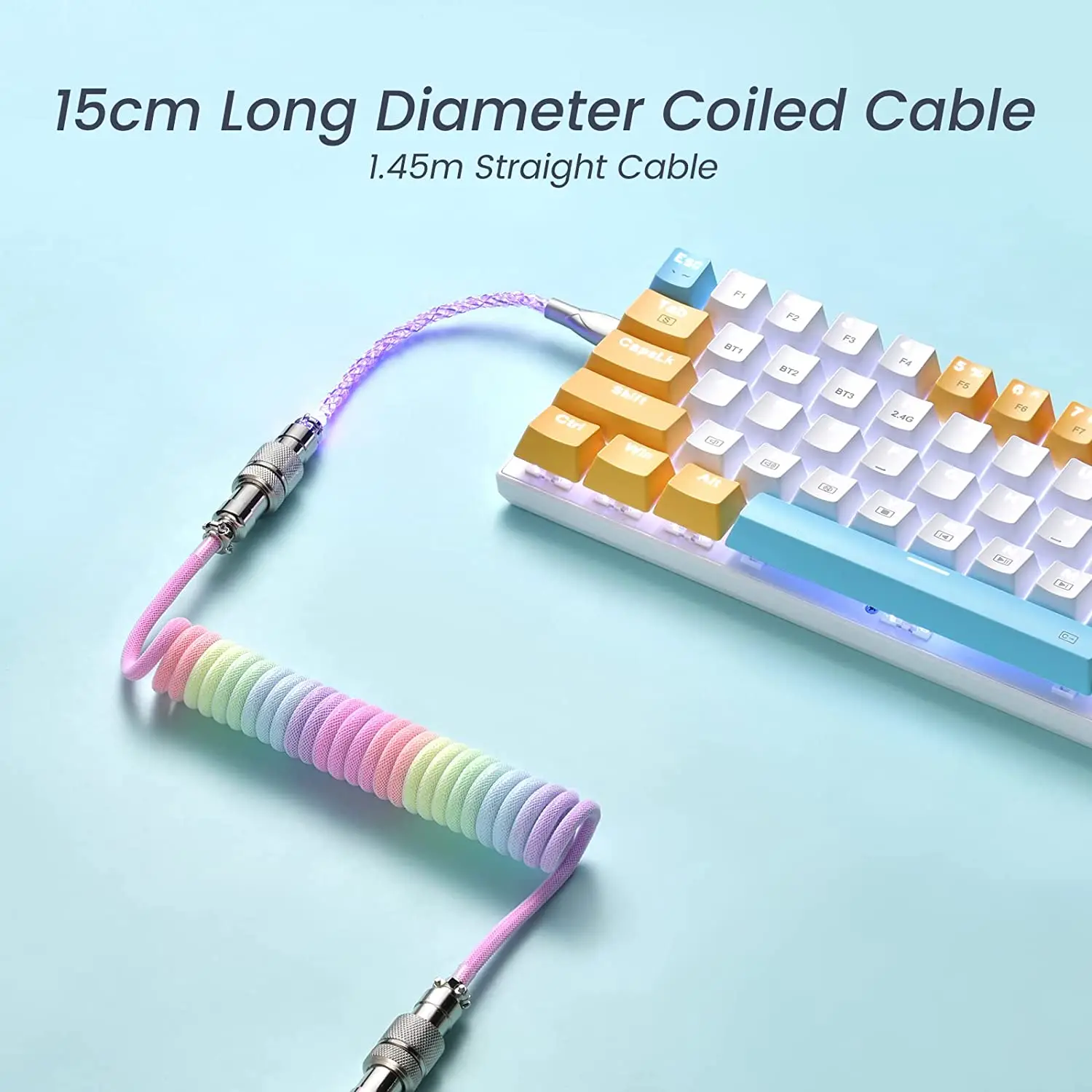 Lighting Coiled Keyboard Cable USB C Cable with RGB Line Mechanical Keyboard Cable Double-Sleeved Aviator Keyboard Cable