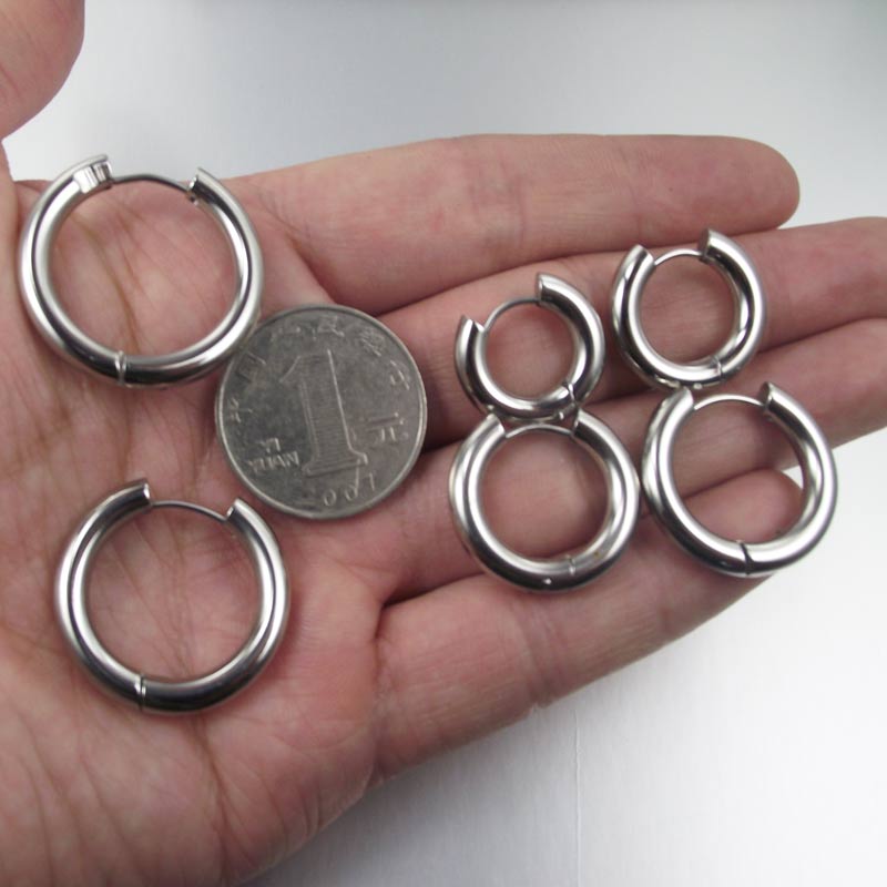 SaYao 2 Pieces 4mm thickness Stainless Steel Earring Cute Big Crude Circle Earring Hoop Earrings Huggie Jewelry Men Women