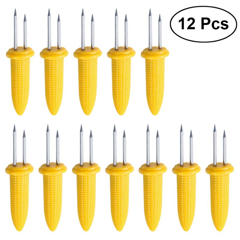 12pcs Corn Forks Corn On Cob Skewers Stainless Steel Food Forks Sweetcorn BBQ Fork Kitchen Tool Fruit Holder Barbecue Supplies: 12pcs