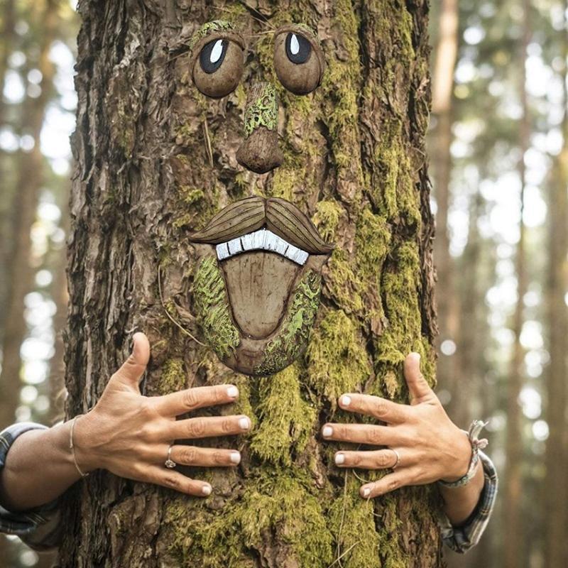 DIY Lustige Rinde Holz Ornamente Alte Männer Augen Nase Mund DIY Dekoration Auf Baum für Foto Requisiten Heimat Garten Hof liefert