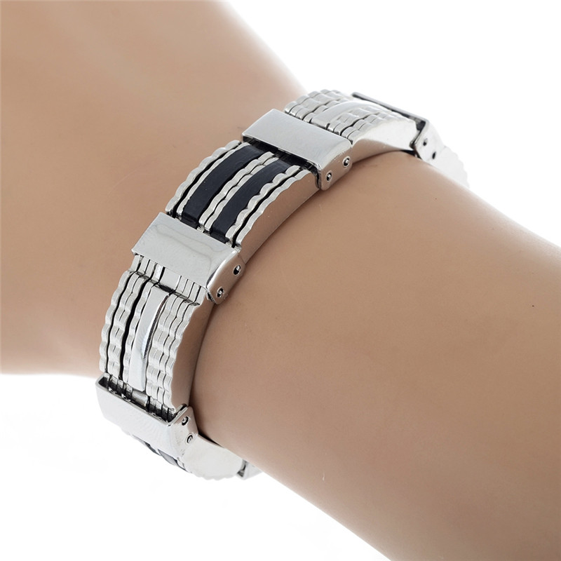 Punk Stil Edelstahl Schwarz Gummi Link Kette Armband Armband für Herren Armreifen Schmuck Zubehör