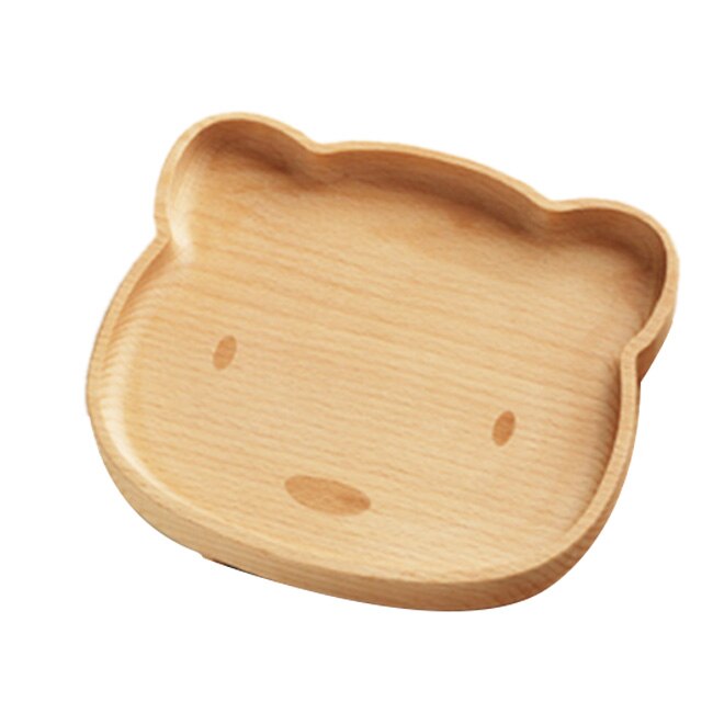 Trä servis söt björn massivt trä skål tecknad mönster mat fruktfat bricka barn baby servering trä tallrik (3 pack)