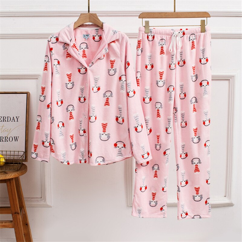 Women's can be worn outside pajamas two-piece small lapel cardigan the cardigan sweet and cute homewear JJF0049