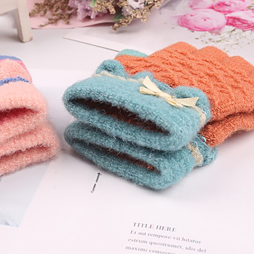 Mezzi della Barretta di inverno Dei Bambini Del Fumetto Caldo Guanti A Maglia Guanti Per Bambini Sveglio Lavorato A Maglia Jacquard Guanti Mezzi della Barretta перчатки женск