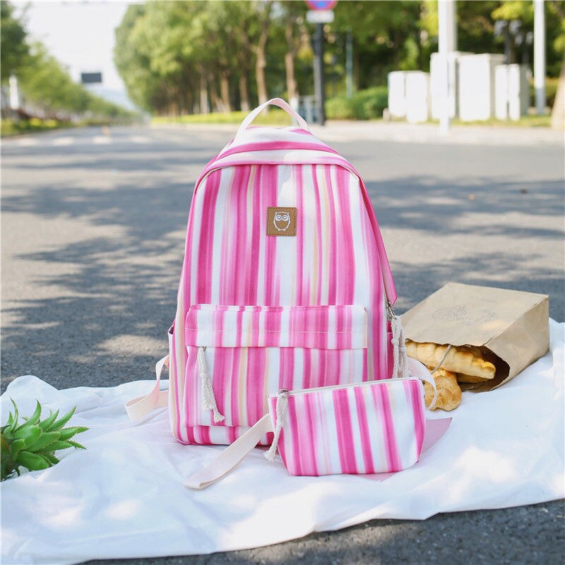 Gebu tornister studentki koreański plecak lzzang wysokie uczniowie z prostym płótnem mały modny plecak: Striped Pink