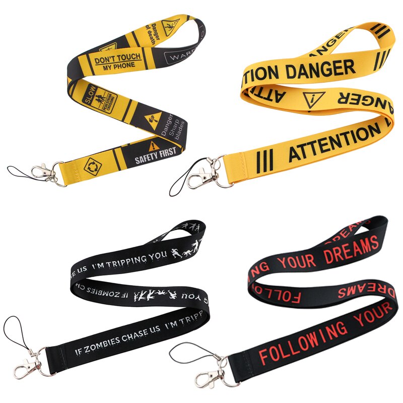 CA210 Warning Sign Lanyards Cool Neck Strap Phone Keys ID Card Holder Lanyard For Keys DIY Hanging Rope Lanyards