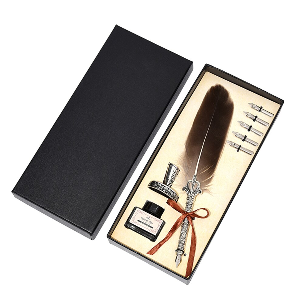 Calligrap anglais plume stylo ensemble Vintage publicité encre stylo Dip eau métal stylo plume ensemble anniversaire boîte 2/5 plumes: brown