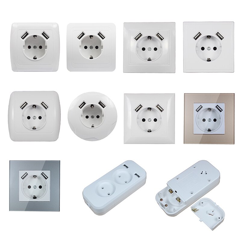 USB Wall Socket charger Double USB Port 5V 2A usb wall outlet Grey Acrylic GGF5-01
