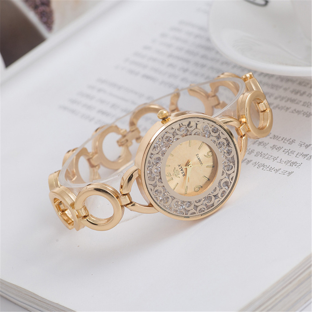 Mode creatieve Luxe Dames Metalen Quartz Ronde Wijzerplaat Met Diamant Vrouwen Armband Horloge Relogio Feminino