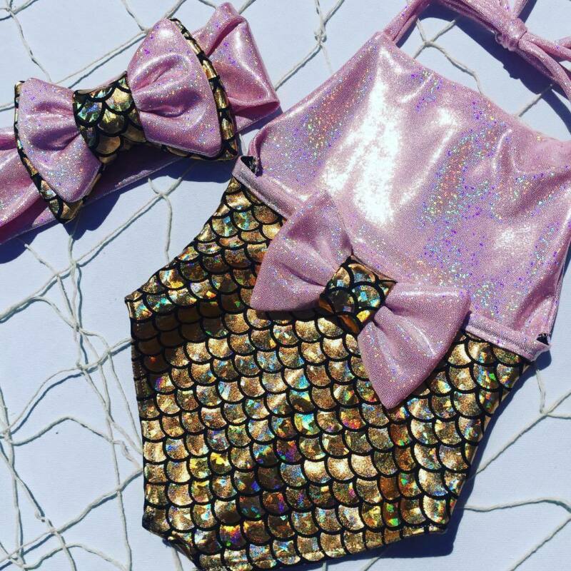 Sommer barn baby pige bikini 2 stk badedragt badetøj badning svømning sød tegneserie rygløst småbørn spædbarn strand heldragt