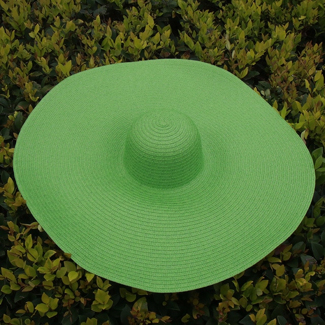 Summer Oversize Beach Hats For Women 25CM Brim Large Straw Hat Sun Protection Party Travel Hat: green