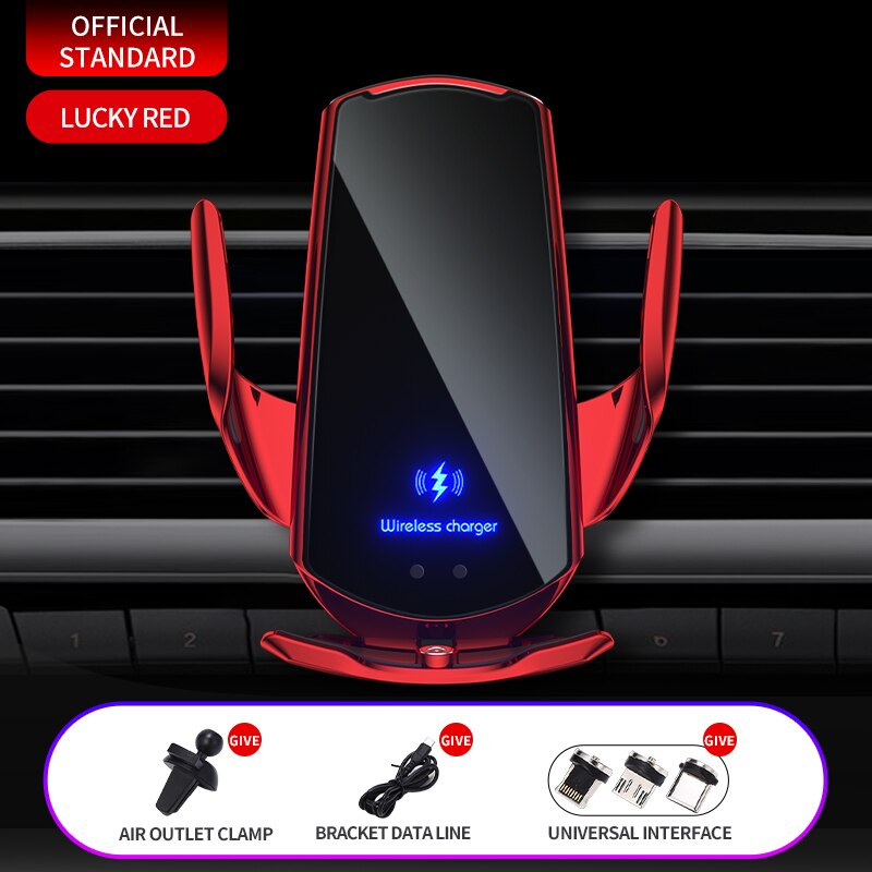30W Car Wireless Charger Magnetic Automatic Car Mount Phone Holder For iPhone Samsung Xiaomi Infrared Induction QI Fast Charging: red