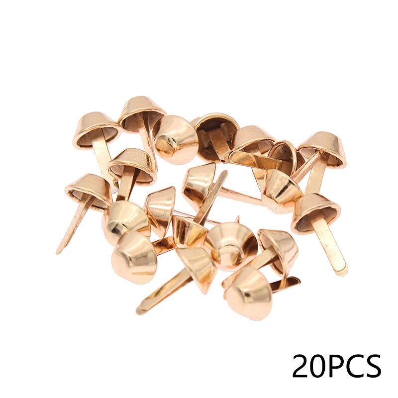 20Pcs Voet Nagels Emmers Hoofden Nail Brads Dubbele Voeten Studs Spike Kegel Handtas Handtas Doos Decoratieve Tack Diy Accessoires: Goud