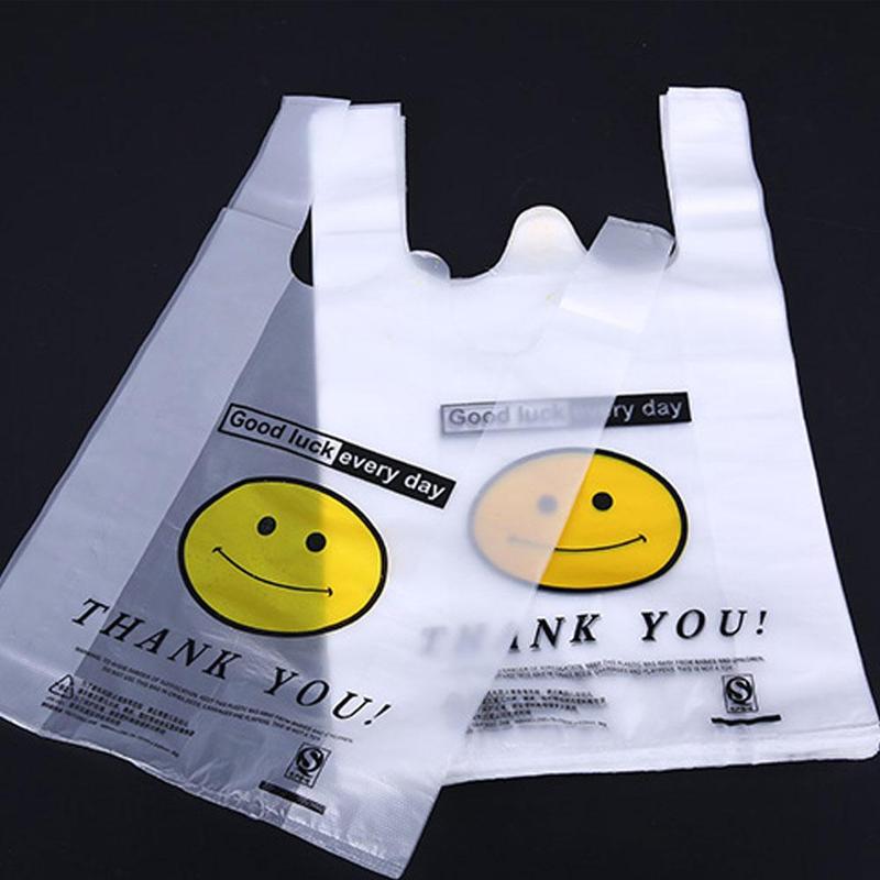 50 Stks/pak Wit Food Grade Transparante Pe Plastic Boodschappentas Carry Out Tassen Supermarkt Winkelen Plastic Vest Boodschappentassen