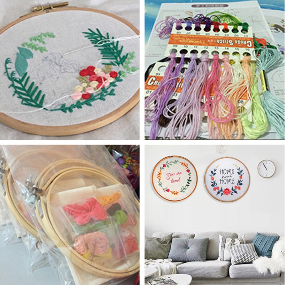Flower Pattern DIY Embroidery Kit with Bamboo Hoop Cross Stitch 3D Europen Handmade Craft for Beginers Materials Set Package