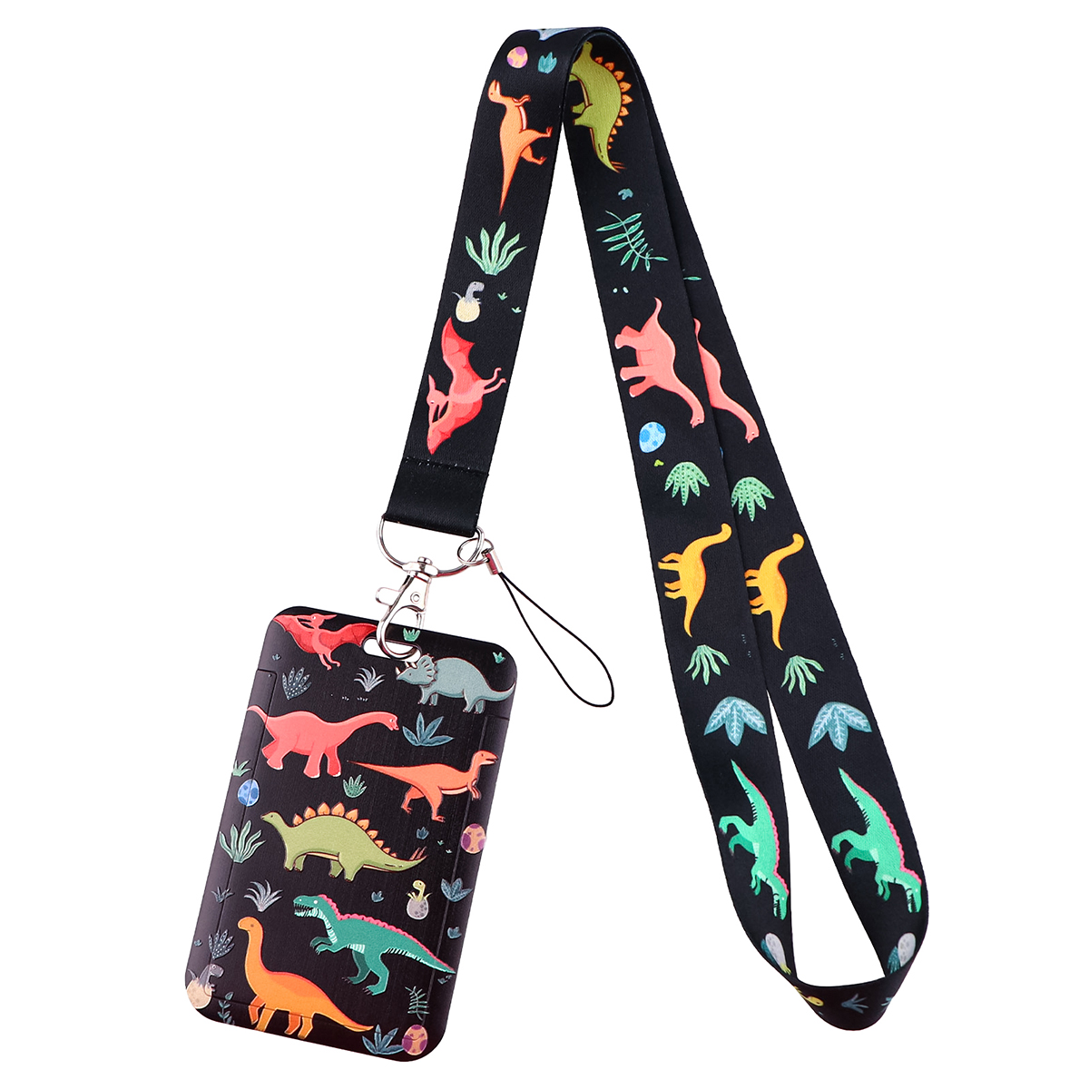 Porte-identifiant dinosaure mignon, lanières pour clés, sangle de cou, carte d'identité, sangles de téléphone portable, accessoires, pour garçons: green
