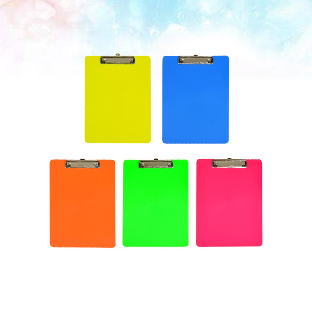 5pcs Clipboard Durable Colorful A4 Plastic Clip Board Paper Clipboard File Binder Holder for Office Home School: Default Title