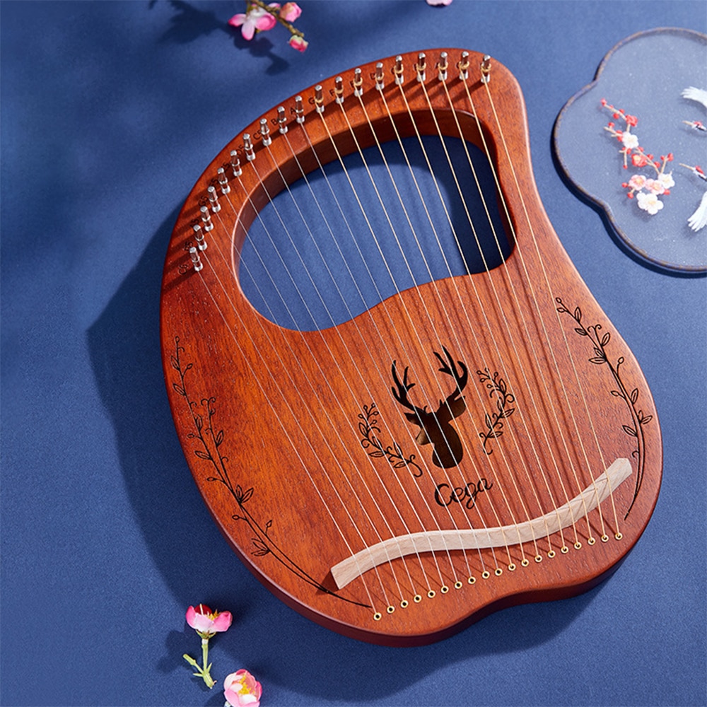 19 String Mahogany Lyre Harp Reindeer Solid Wood Harp For Begginer Portable Lyre Musical Instrument