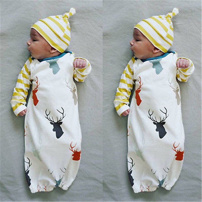 Newbaby Infant Baby Girls Boy Sleeping Pajama Footies +Hat Outfits 0-12M