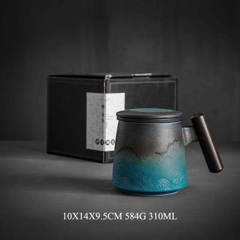 Keramisk retro kaffekopp kontor vannkopp filter tekopp med deksel kopper og krus trehåndtak caneca bursdagsboks  cm061: En