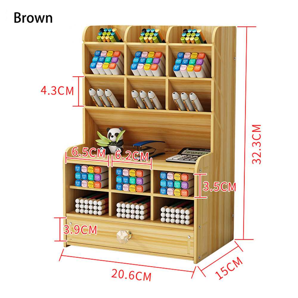 Multi-function Wooden Desktop Pen Holder Office School Stationery Storage Stand Case Desk Pen Pencil Organizer: F
