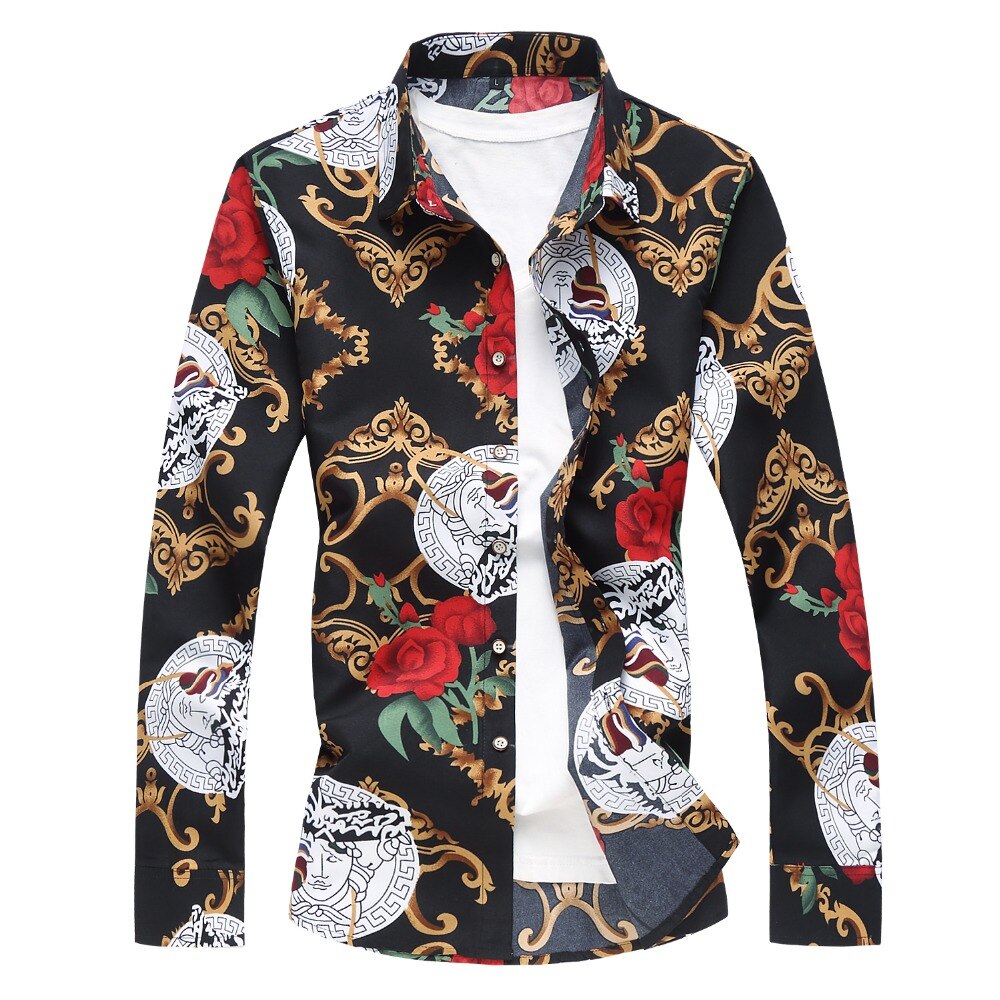 Jz chief england-stijl herenoverhemd met lange mouwen, bloemenprint, hawaiiaans overhemd, casual, slim fit, kleding, plus size 7xl, sociaal
