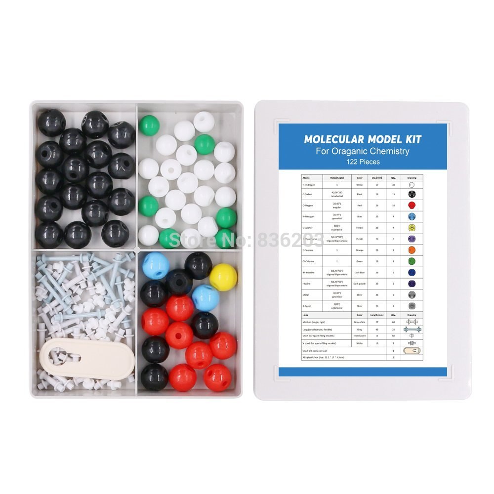 122 stk / sæt 23mm molekylær model kit pp pose pakket, organisk kemiundervisning til lærere og studerende i gymnasiet og universitetet