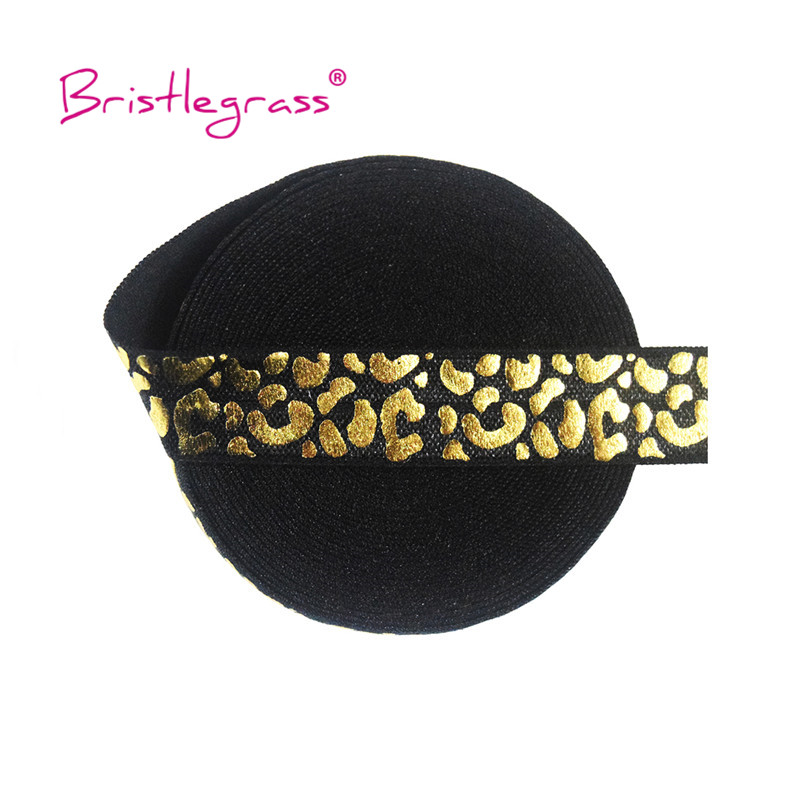 Bristlegrass 5 Yard 5/8 &quot;15Mm Gold Leopard Folie Print Vouw Over Elastische Foe Spandex Band Haar Band Hoofdband diy Tutu Jurk Naaien: Black